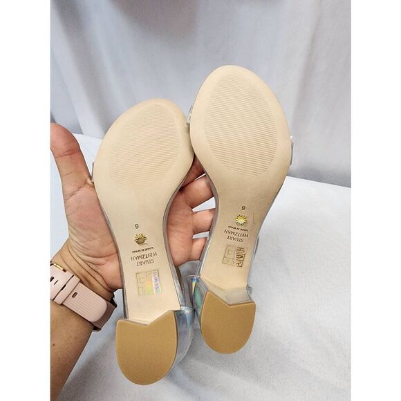 Stuart Weitzman Size 6 Nudist Block 75 Iridescent Ankle-Strap Sandals Block Heel - Picture 9 of 10